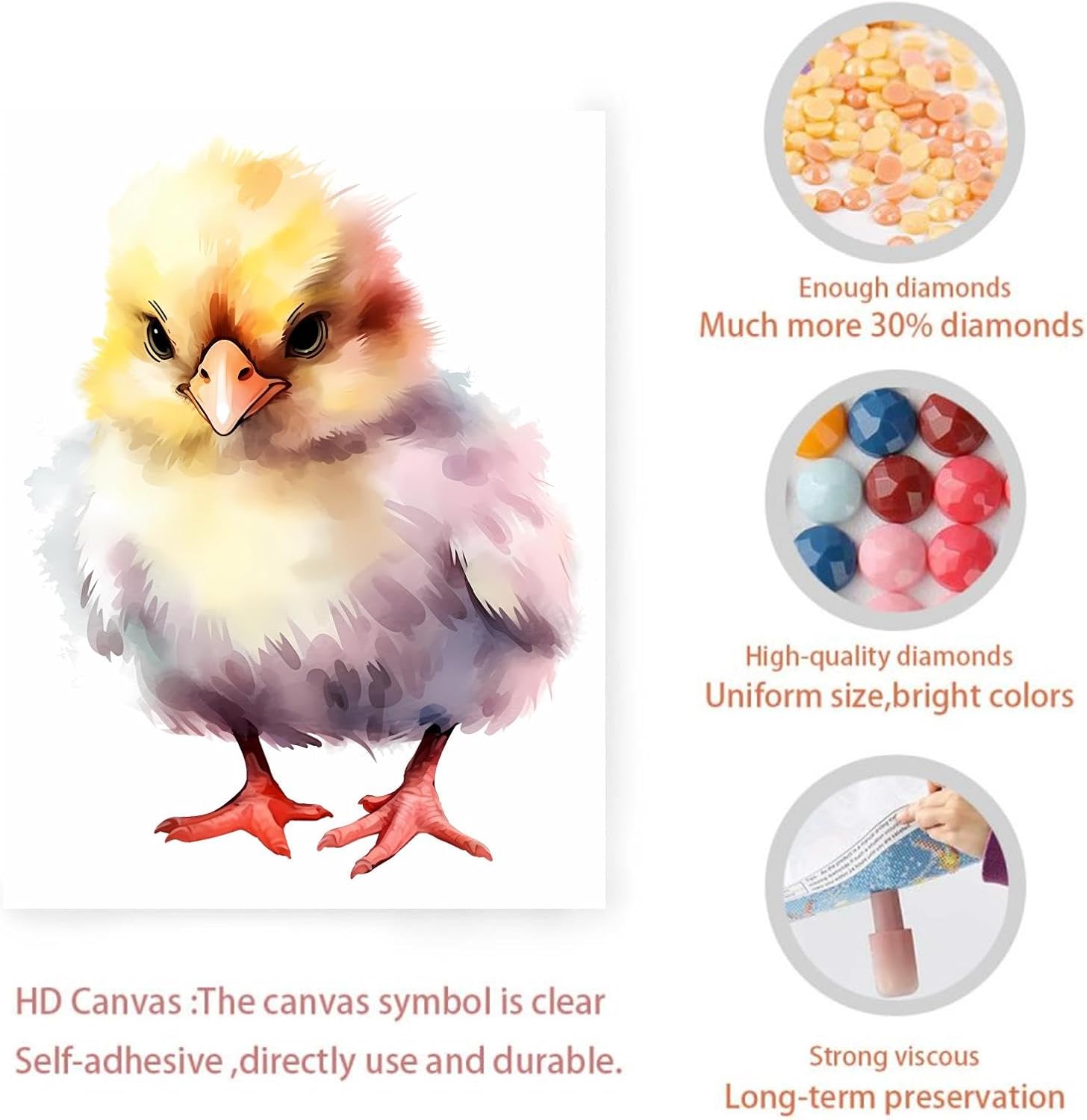 Worihut DIY 5D Cute Chick Diamond Painting Kit for Adults, Round Full Diamond Art Kit, Chicken Diamond Painting Art Painting Crafts Home Wall Art Decor Personalized Gift 12x18 Inch