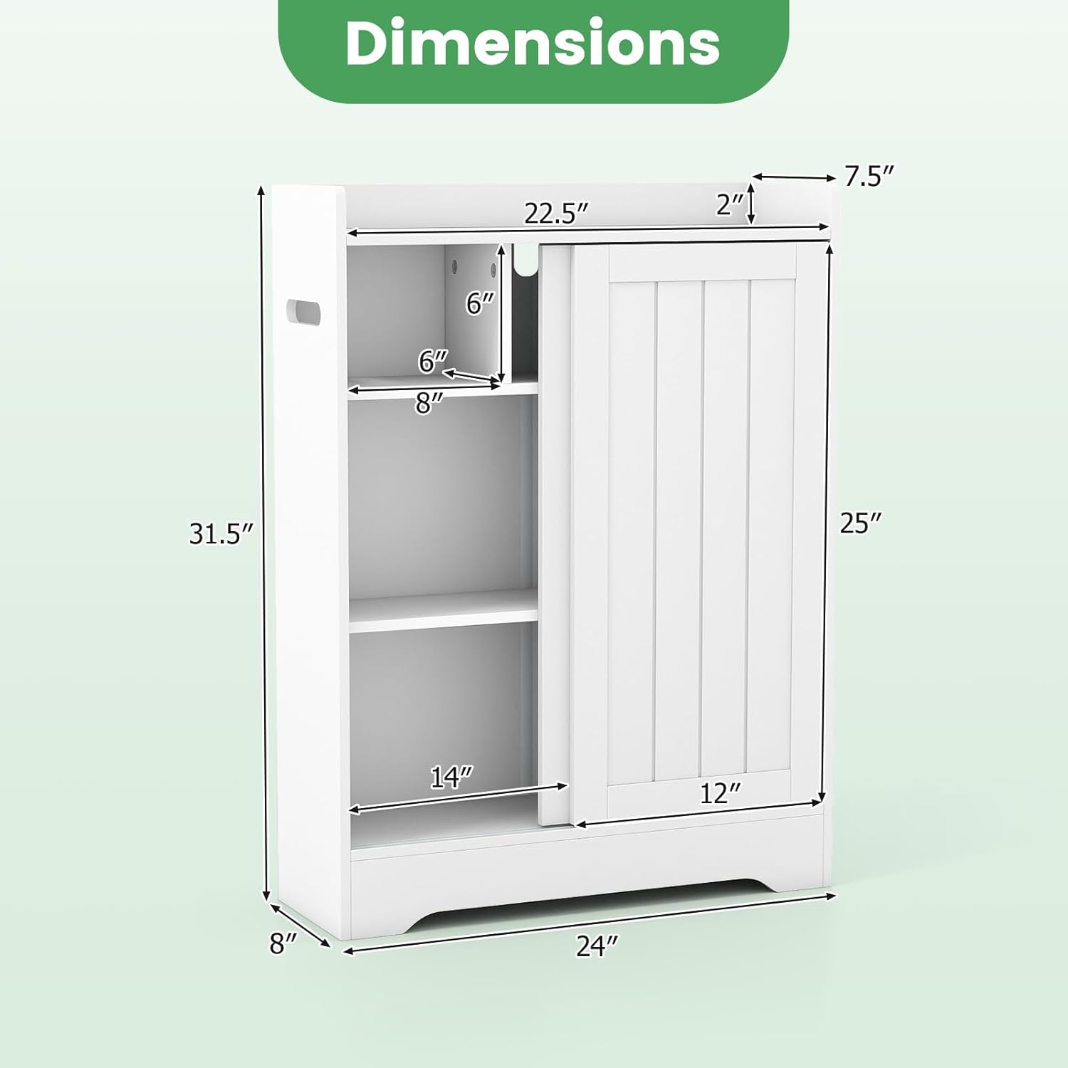 Giantex Bathroom Storage Cabinet, Slim Floor Cabinet w/2 Sliding Doors & Adjustable Shelves, Next to Toilet Storage Organizer w/Toilet Paper Holders & Brush Compartment for Small Space (White)