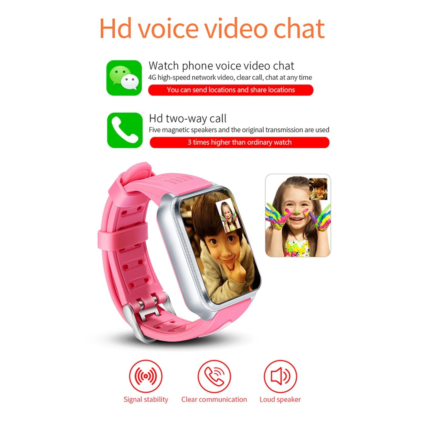 GABLOK Smartwatches 4G GPS WiFi Posizionamento Studenti Bambini 9.0 Sistema Bluetooth SIM Card Elettronica (colore : Silver1-pink1, Dimensioni: 1)