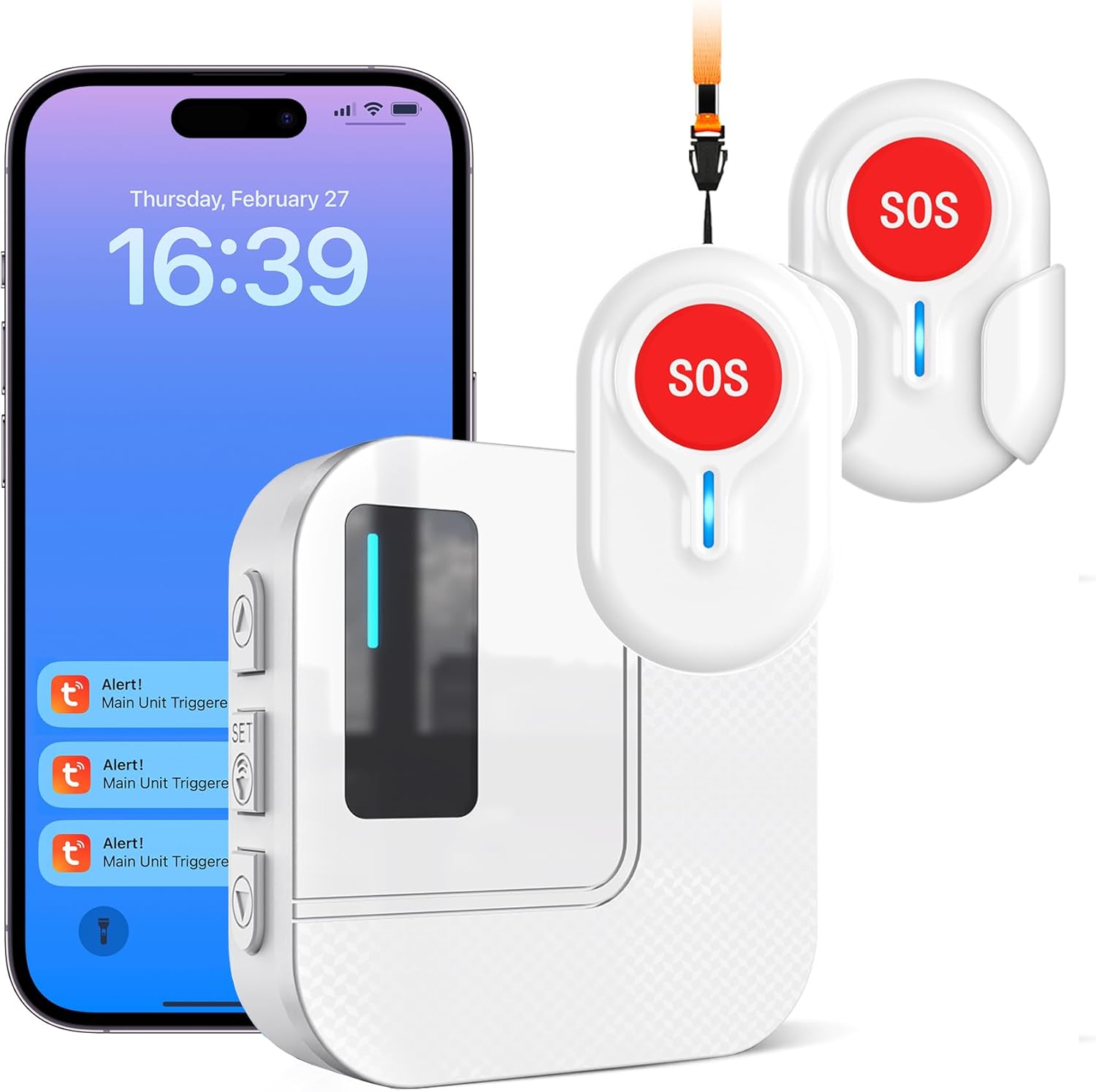 DAYTECH Wireless Caregiver Pager Emergency Button for Seniors WiFi Smart Caregiver Call Button Panic Alert System for Elderly, 1 Receiver 2 Panic Buttons