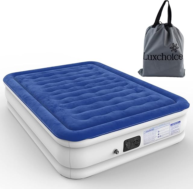 Luxchoice Airbed Queen Size with Built in Pump Air Mattress Inflatable Blow Up Bed Rapid Self Single Double Air Bed for Home Bedroom Guest Compact Portable for Travel Camping