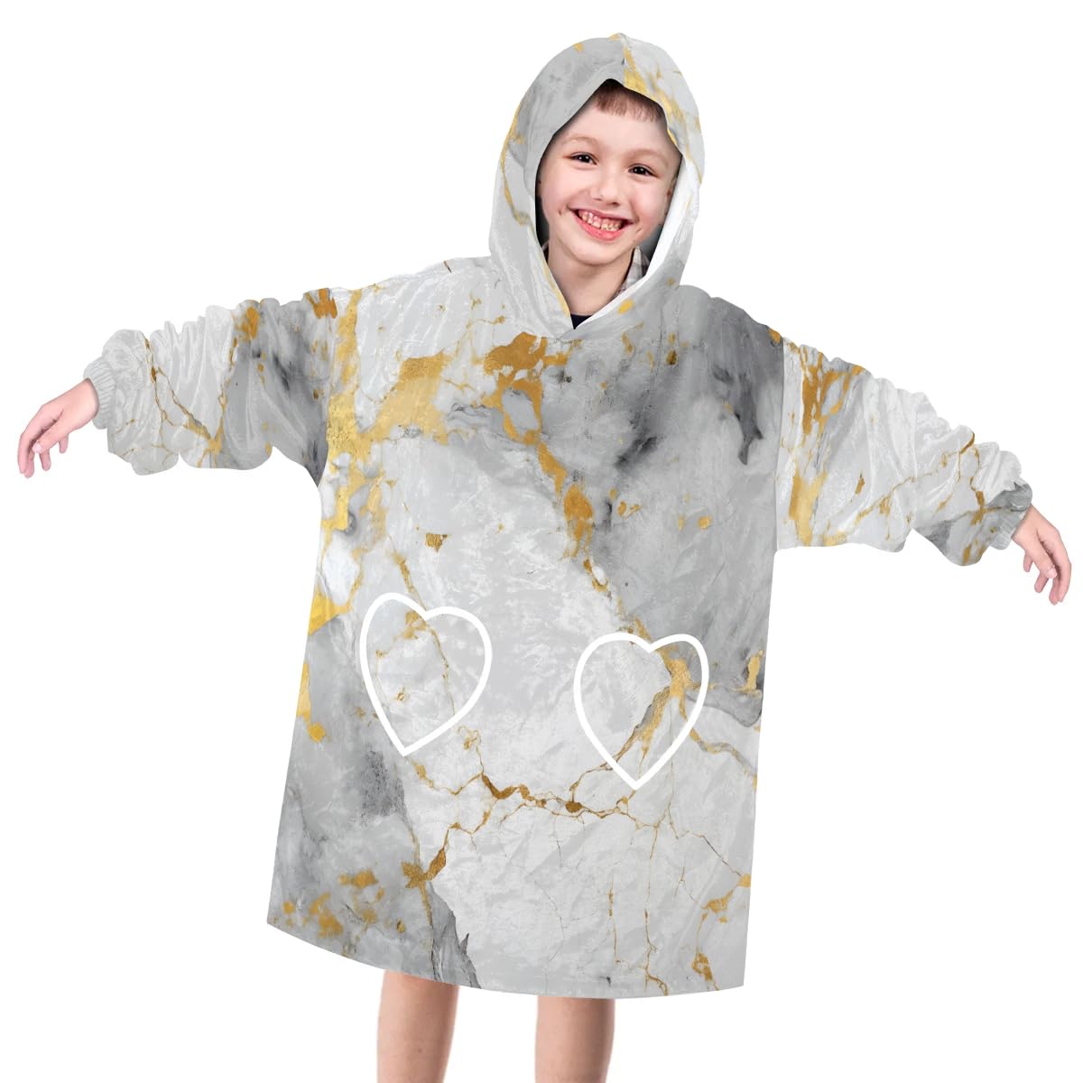 Wearable Blanket Hoodie for Kids, Grey Marble Fleece Sweatshirt Blanket Abstract Marble Oversized Blanket Sweatshirt with Pocket Flannel Warm Hooded Blanket 6-10 Year Old Girl Boy Gift, One Size