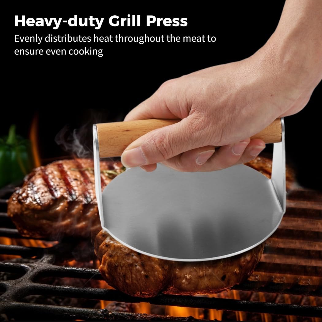 3-teiliges Grillset aus Edelstahl, inklusive Steakkuppel, Fleischpresse und Pfannenwender für Blackstone & Camp Chef