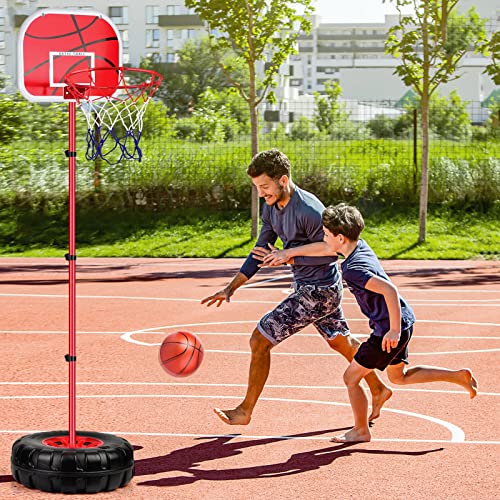 UKBOO Basketball Hoop for Kids, 11.8 in Oversized Basket Hoop Tire Base Basket Ball Goal with 3 Basketballs Adjustable Height 2.4 -5.8 Ft Portable Indoor Outdoor for Toddler/Kid/Chirld Ages 3-12 - Thumbnail 2