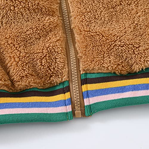 Teen Boys Girls Fleece Jacket Baseball Collar Elastic Cuff Thick Fuzzy Coat Winter 𝗖olor Block Warm Outerwear3