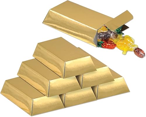 Miniatura 2 de Beistle Cajas de regalo de papel de barra dorada brillante de 12 piezas para decoración de fiesta de cumpleaños temática pirata occidental y casino