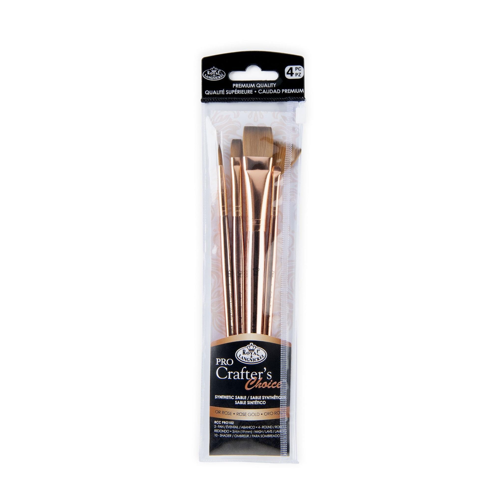 Royal & Langnickel Crafter's Choice Pro 4pc Synthetic Sable Wash Variety Craft Brush Set, Includes - Shader, Wash, Round & Fan Brushes