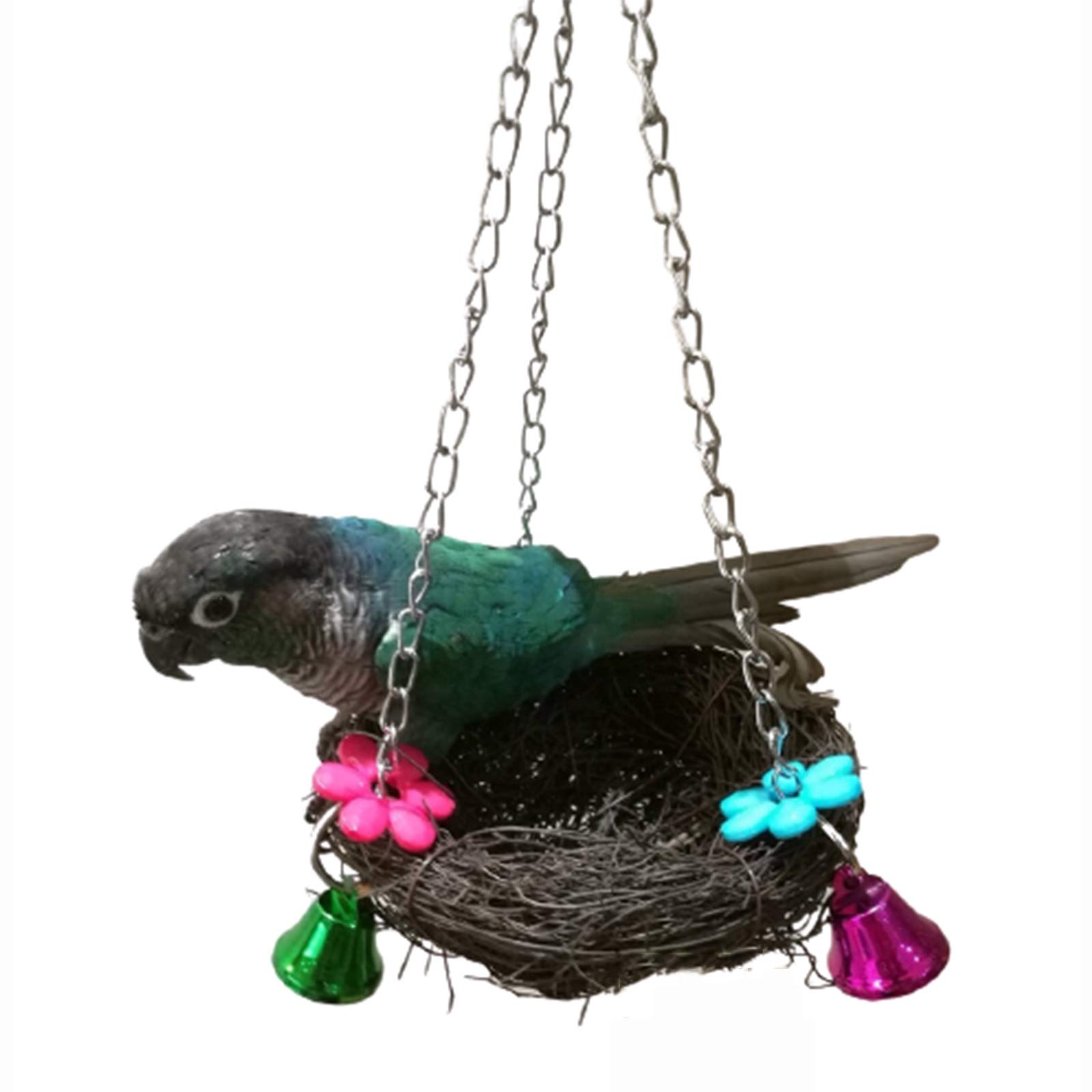 Casa para pájaros Hamaca para Loros con Nido de pájaro Tejido de Paja con Juguete de Campana, Pajarera Colgante con Cadena, diámetro 12 cm, 15 cm, 17 cm, 20 cm, 25 cm (tamaño: 15 cm de diámetro)