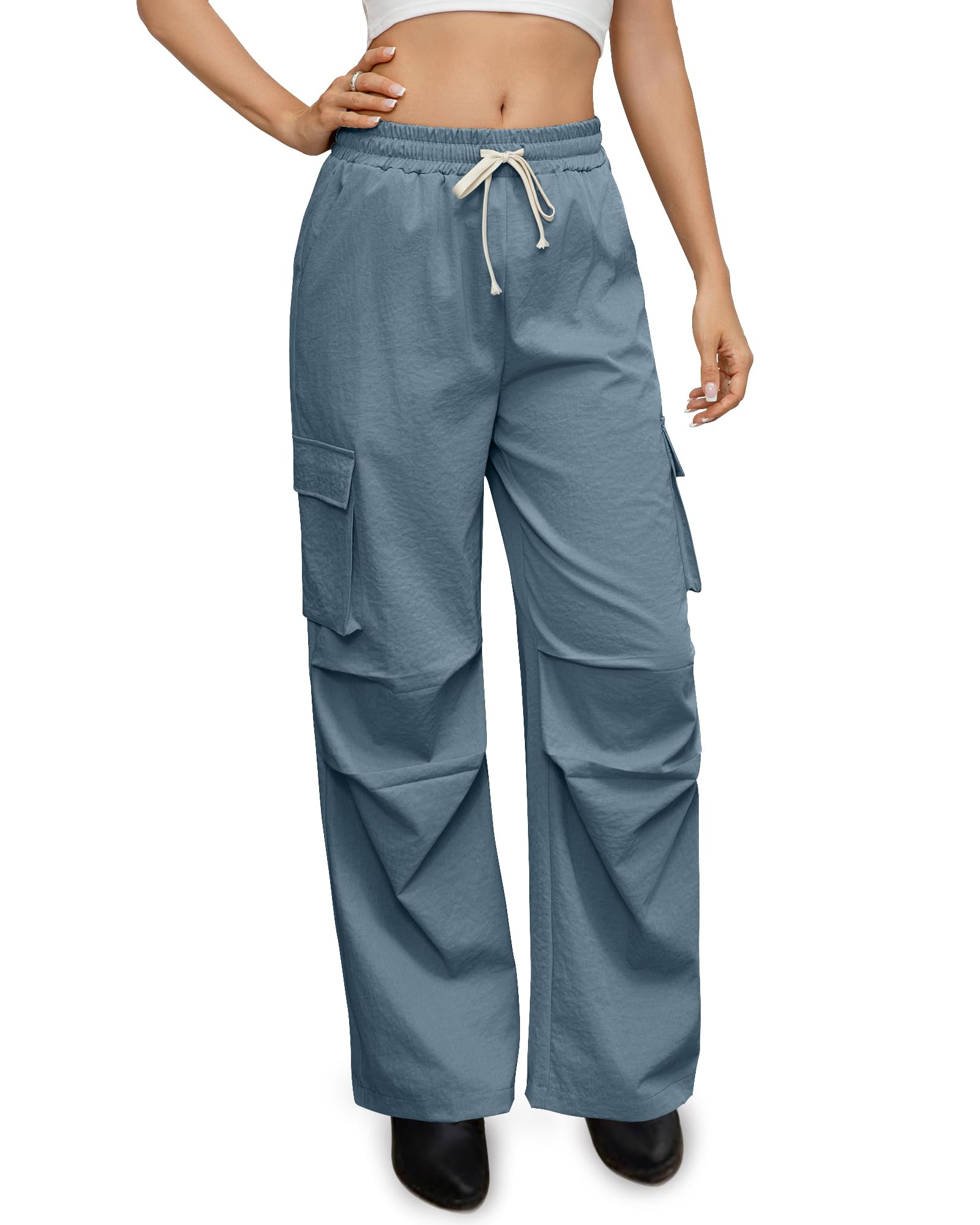 Womens Business Casual Trousers Pocketed Workwear Pants Womens High-Waisted Formal Wide-Leg Pants