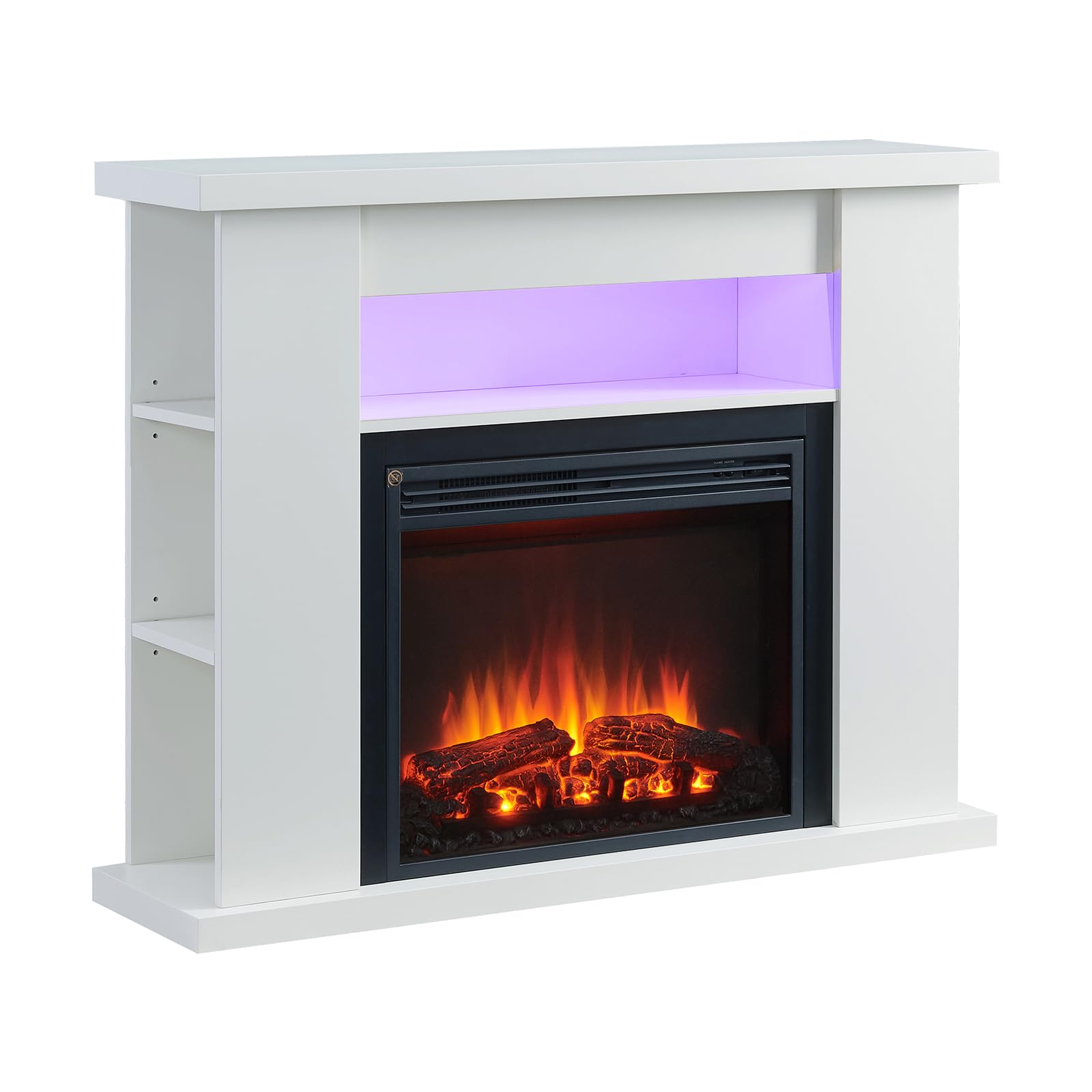 Flamme White 43" Lipson Electric Fireplace Suite Colour With Storage Shelves Includes 2Kw Heater With Glass Fronted Flame Effect, Remote