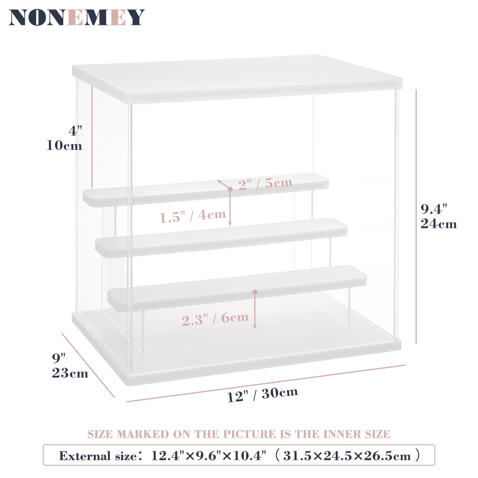 Nonemey Vetrina in Acrilico Trasparente con Luce Led Colorata,3/4/5/6 Tier Teca Espositiva,Organizzatrice Antipolvere Vetrina Espositiva per Collezionismo(Bianca, 4Tier-31.5x24.5x26.5 cm)