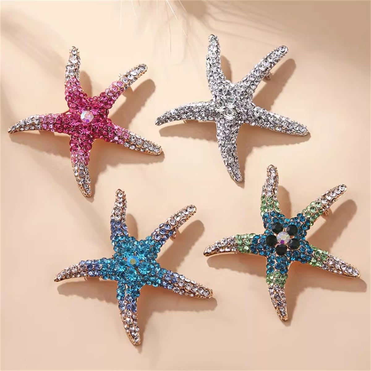 Rhinestone Starfish Brooch Pin Cute Crystal Sea Starfish Lapel Brooch for Women Beach Party image 2