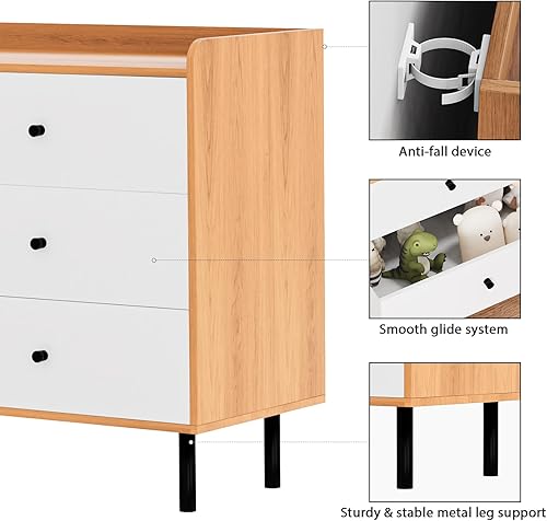 Miniatura 4 de REHOOPEX Cómoda blanca para dormitorio con 6 cajones, cómoda moderna de madera con 6 cajones con pomos negros, cómoda para guardería, sala de estar,