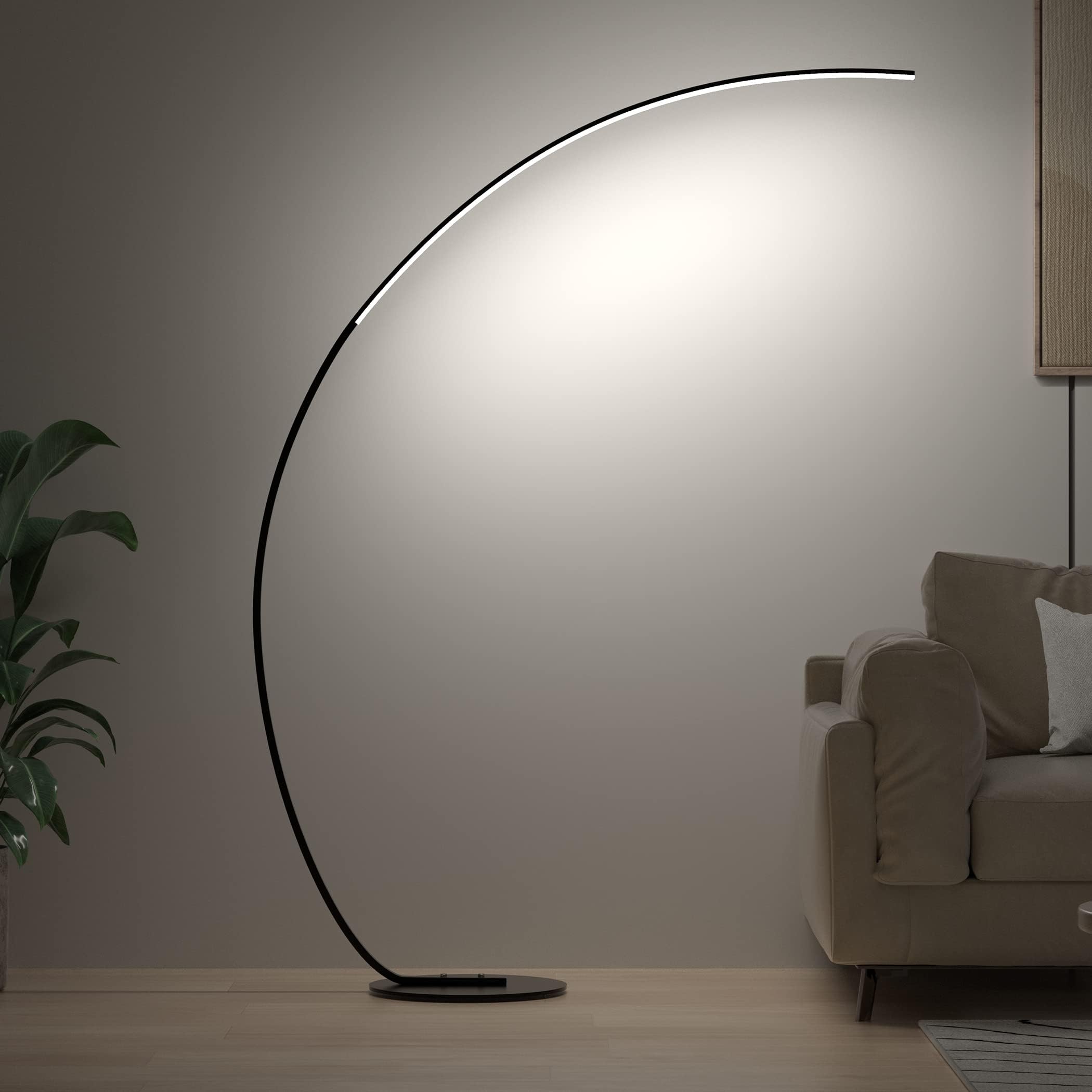 E.P. Light RGBW Modern 69.99 Inch Arched Standing Reading Lamp with Remote Control - Dimmable Black Color Changing Curved Ambient Lighting for Bedroom Living Room