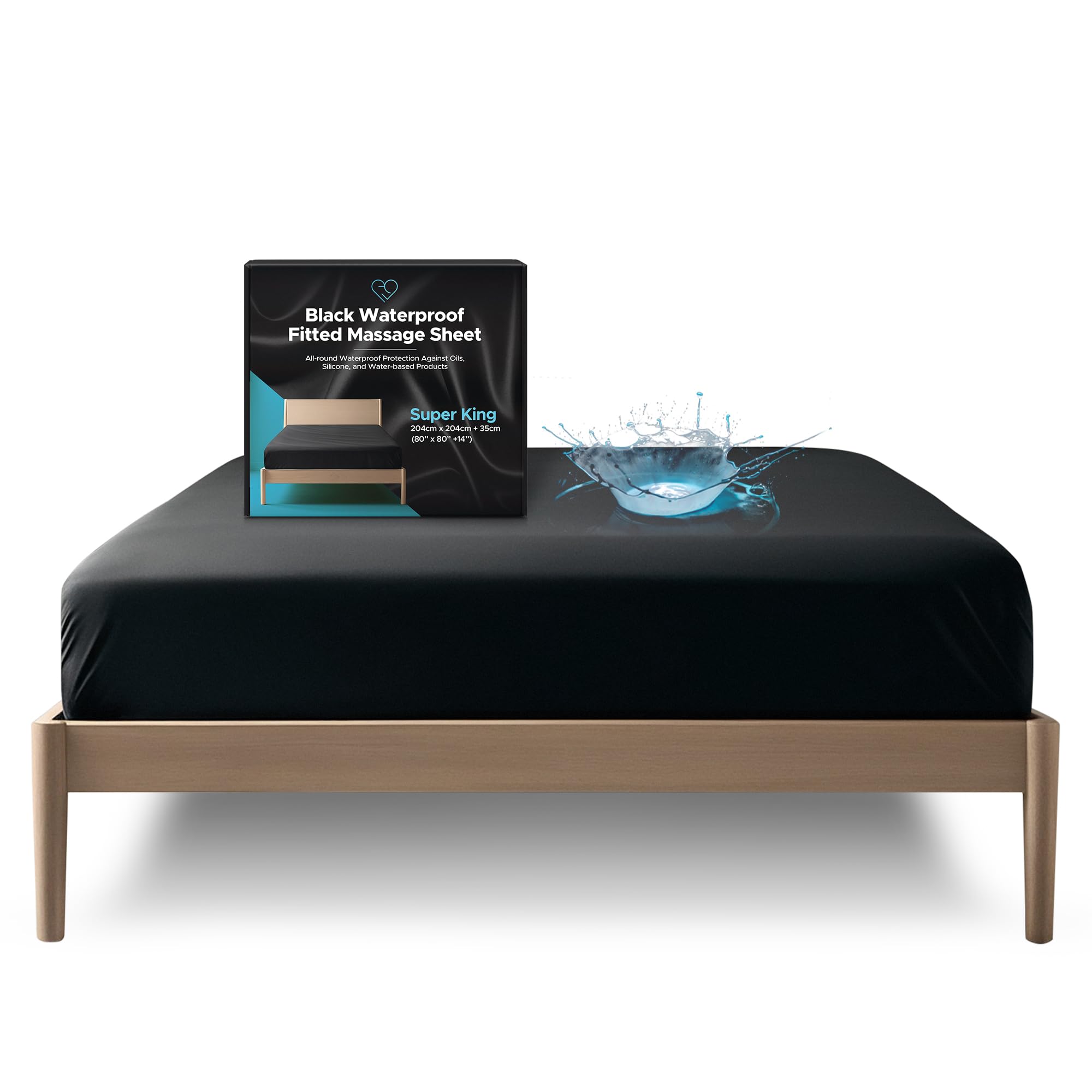 Photo 1 of Super King Waterproof Fitted Sheet, 14'' Deep Pocket, 100% Black Mattress Protector, Safe with Oil, Water-Based, & Silicone-Based Massage Products, Machine Washable, Noiseless, Hypoallergenic