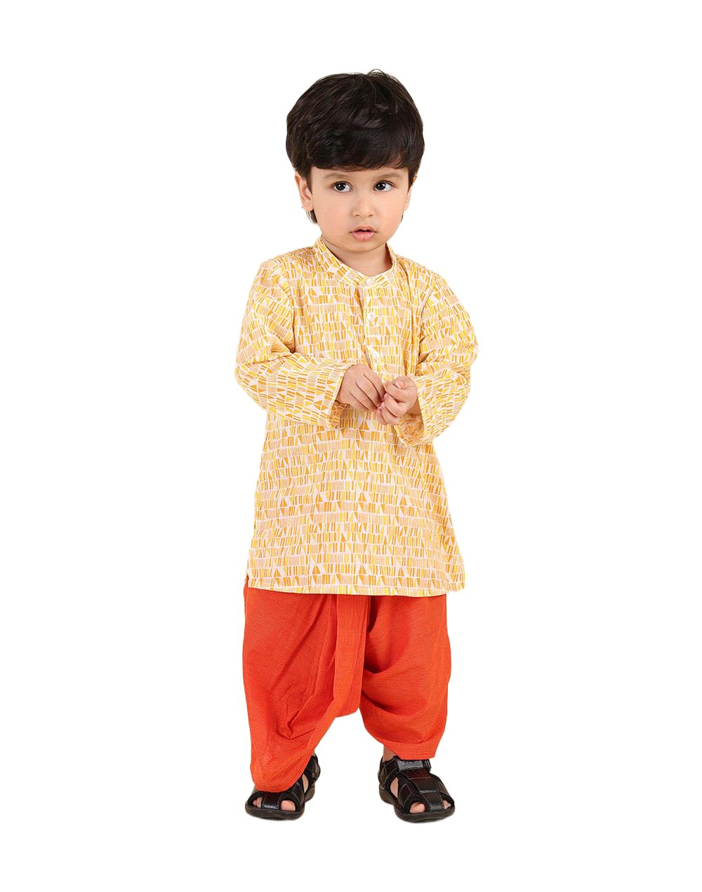 Fabindia Set di 2 dhoti in cotone giallo stampato