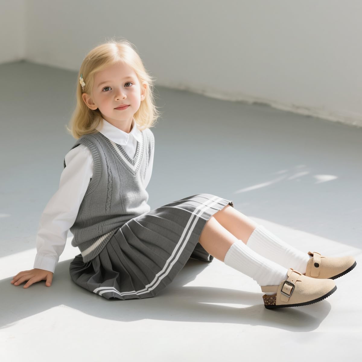 KIDSUN Toddler Suede Clogs Boys Girls Cork Footbed Slip On Mules Potato Shoes with Elastic Strap Soft Leather Comfortable Indoor Outdoor Sandals - Image 2