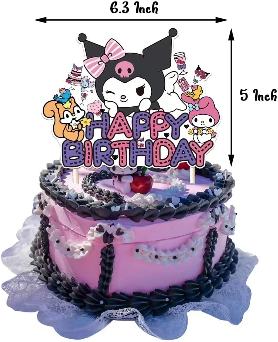 52PCS-Kuromi Birthday Party Supplies, Party Decorations Set Include Banner, Balloons, Hanging Swirls, Cake Cupcake Toppers, Tablecloth for Girls Kuromi Theme Party