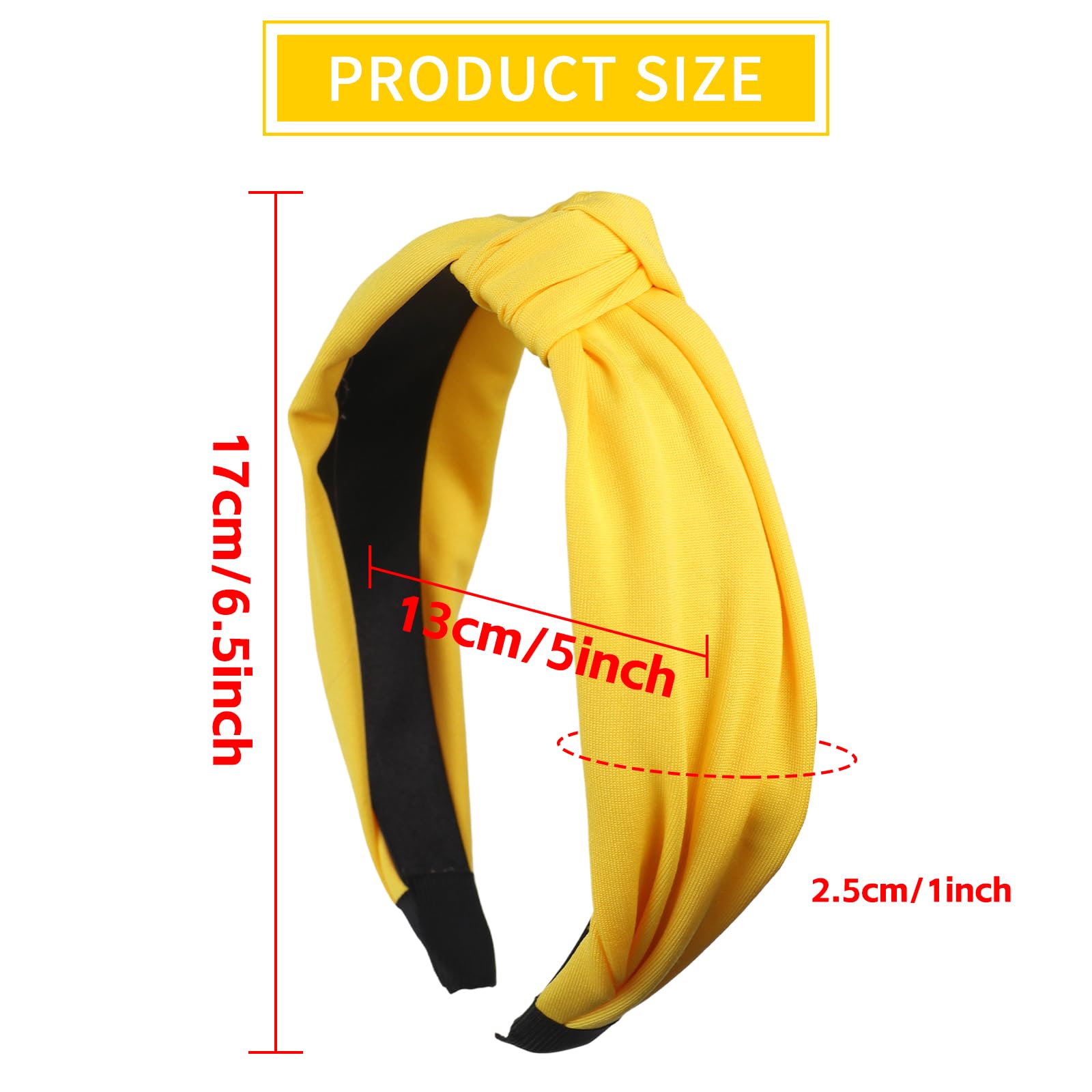 Bandeau noué large et tendance - Accessoires de cheveux tendance de couleur unie pour femmes et filles - Cadeaux quotidiens d'anniversaire, de mariage - Fournitures de fête (jaune)
