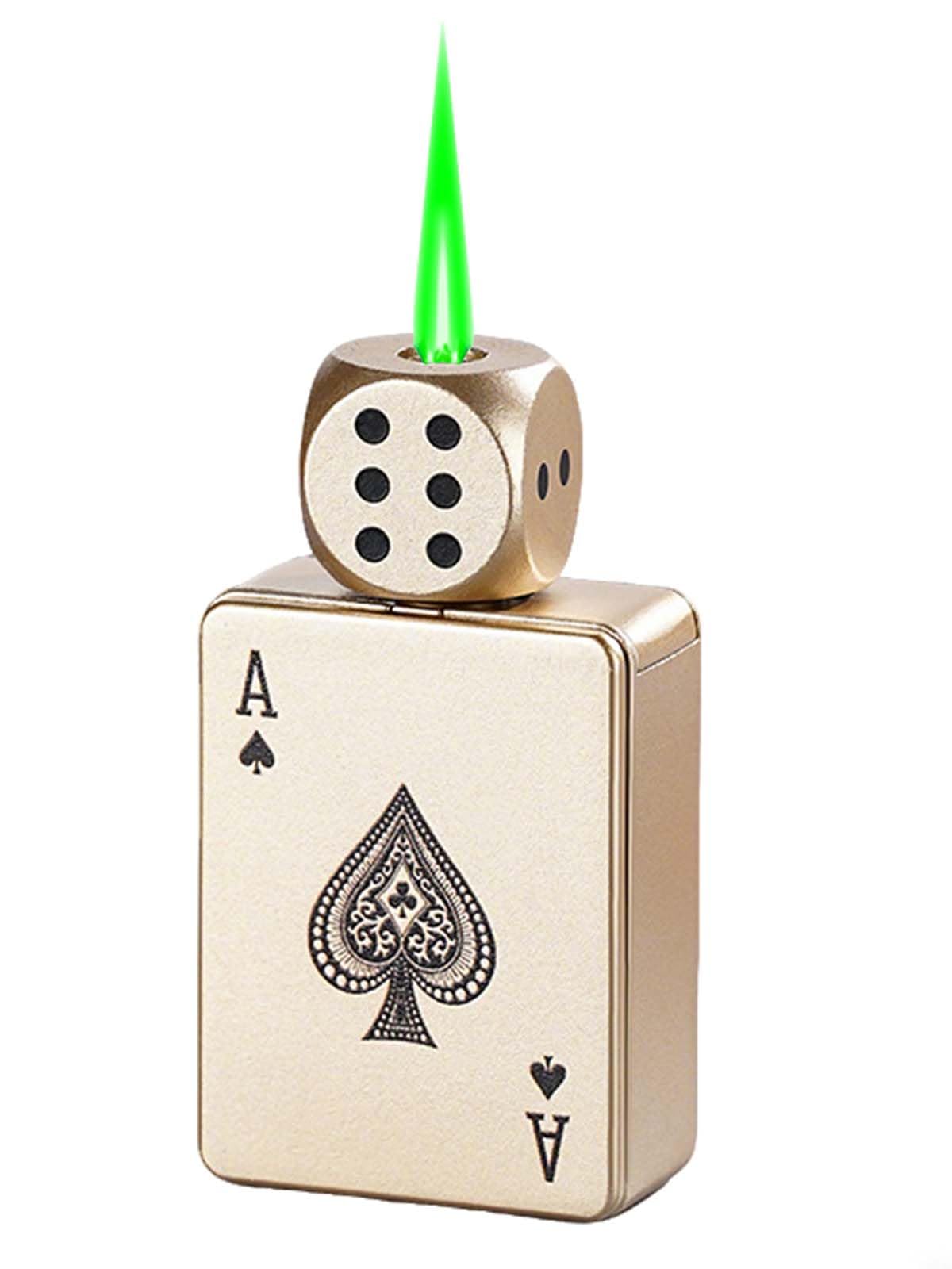 Jet Torch Lighter Cute Cool Lighters Stress-Relief Rotating Dice Lighter Green Flame Windproof Lighter Refillable Butane Fidget Spinner