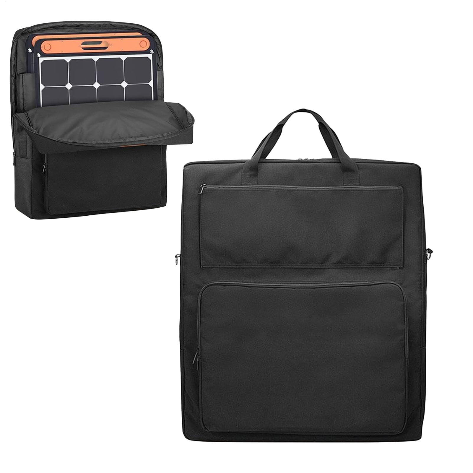 Solar Panel Bag, Double-Layer Travel Organizer, Waterproof Padded Nylon, Multi-Pocket Design, Shoulder Strap Included, for Outdoor Use, 25.51x22.01x4.49 Inches