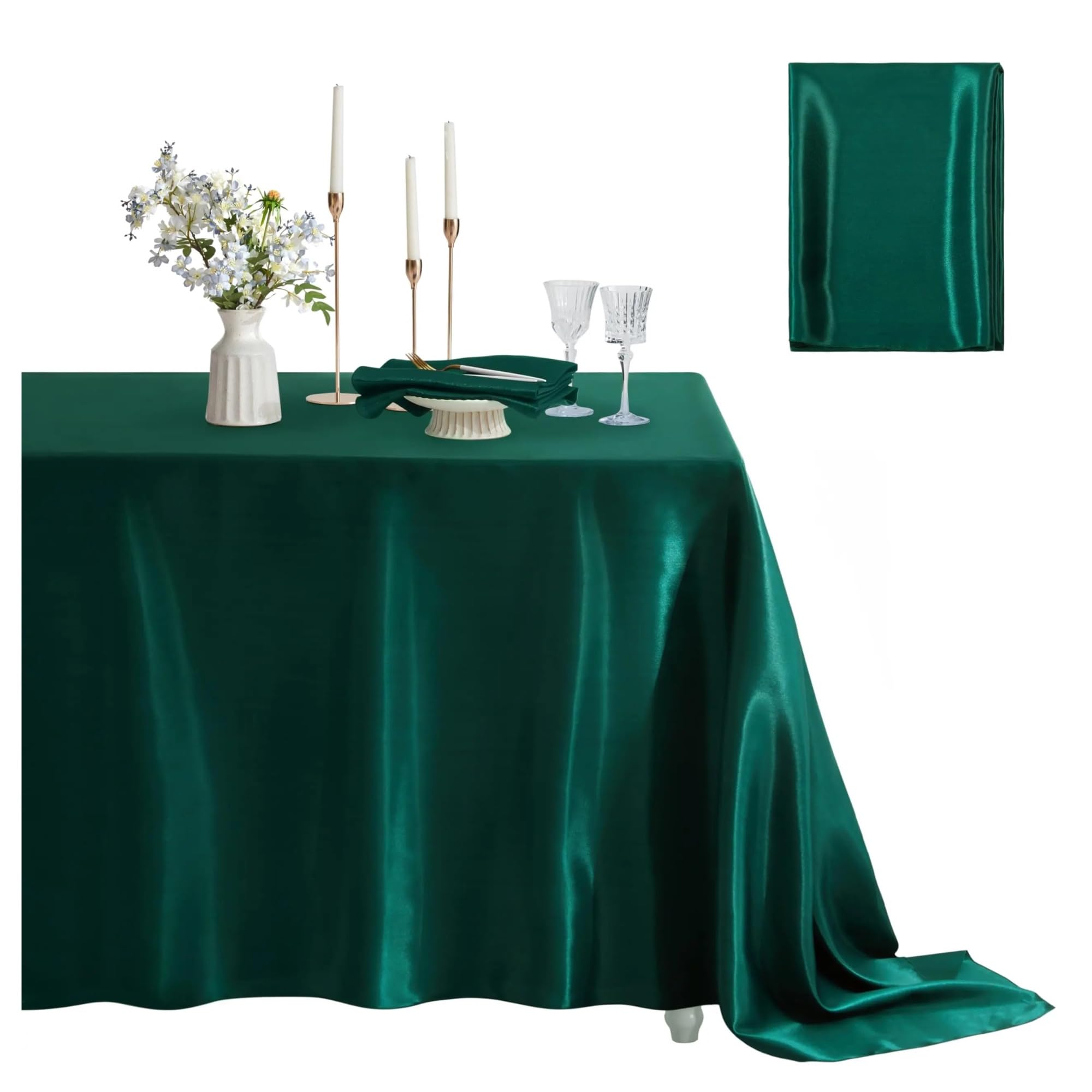 LuMOUzhou Reusable Rectangle Satin Tablecloth Satin Tablecloth Rectangle Multicolor 145x260cm for Wedding Party Banquet Dining Room(Blackish Green)