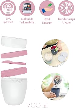 2'Li Set Taşınabilir Kaşıklı Yoğurt Kabı - 700 Ml Pratik Yemek Saklama Ve Müsli Kabı Lacivert-Turkuaz, 7480000717645
