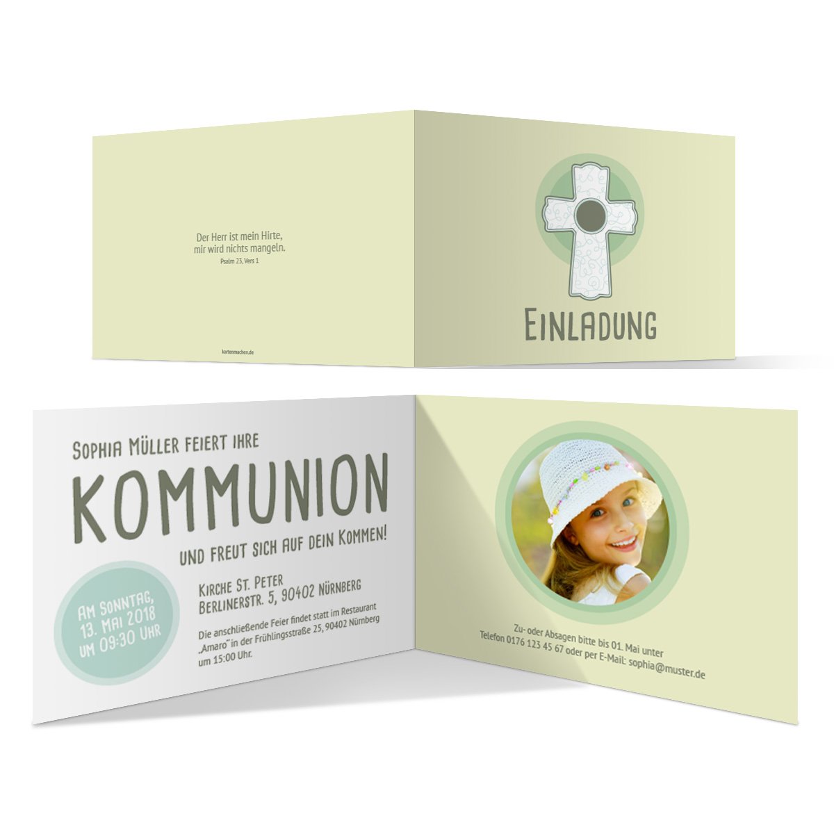 50 x Kommunion Einladungskarten Kommunionseinladungen Kommunionskarten - Schützendes Kreuz