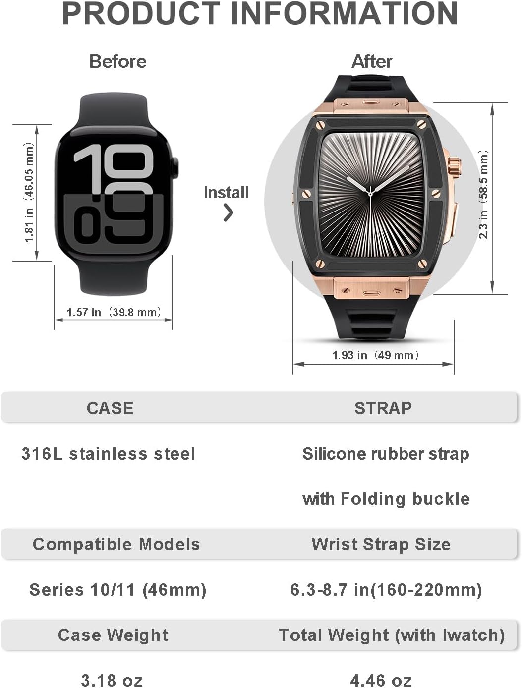 Metal Case with Band for Apple Watch Series 11/10 46mm, Rugged Heavy Duty Protective Guard Cover, Tactical Band for iWatch 46mm - Image 3