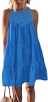 BTFBM Robe d'été pour femmes 2026 Printemps Boho Mode Halter Col sans manches Loose A-Line Mini Vacances à la plage Sundress