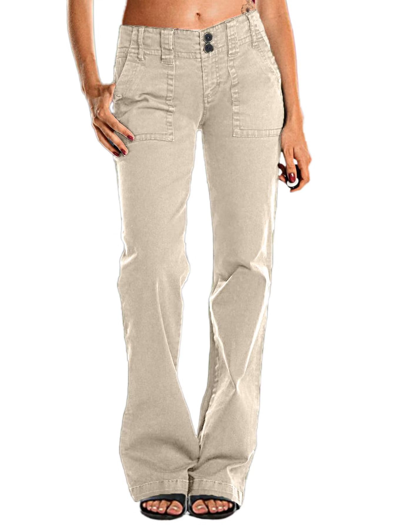 Flamingals Womens Wide Leg Cargo Pants Mid Waist Straight Leg Business Casual Work Dress Pants