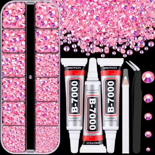 Resin Rhinestones for Crafting with 3Pcs 10ml B7000 Jewelry Glue 1 Box Pink AB Flatback Gems Crystals Diamond for Bedazzling Crafts DIY Nail Art Makeup Gems for Clothing Tumblers Shoes