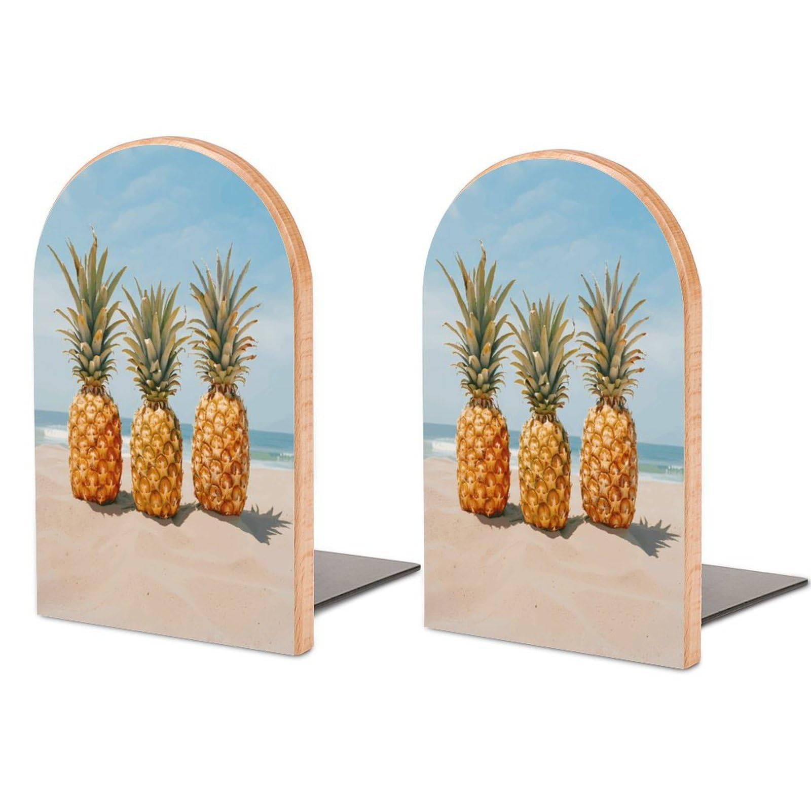 Sujetalibros de madera antideslizante Ocean Beach, organizador de libros resistente para estantería
