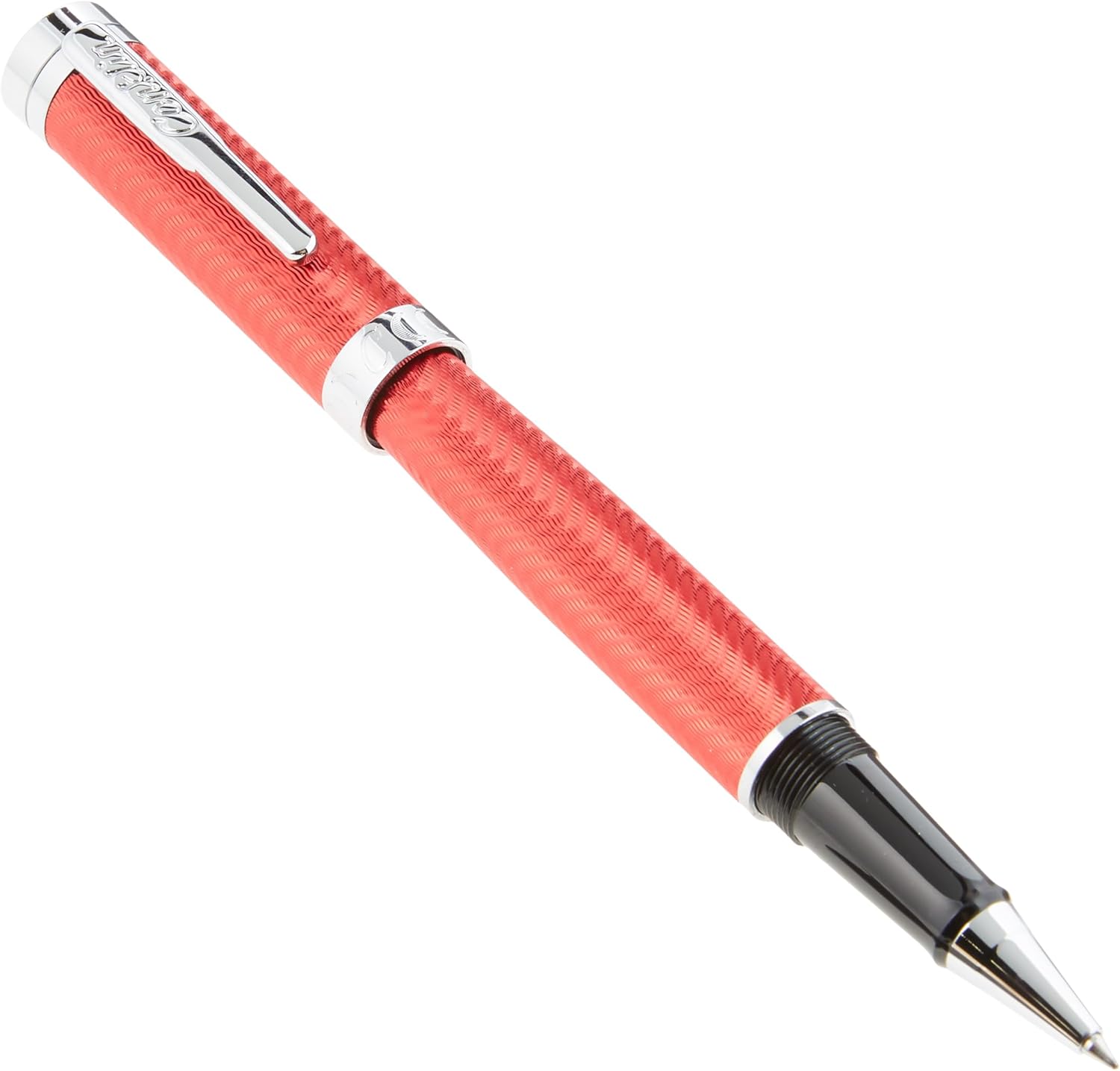 Conklin Herringbone Signature Rollerball Pen - Red with Chrome Trim, Bold Engraved Design, Smooth Refillable Writing Experience, Ideal Gift for Executives and Writing Enthusiasts