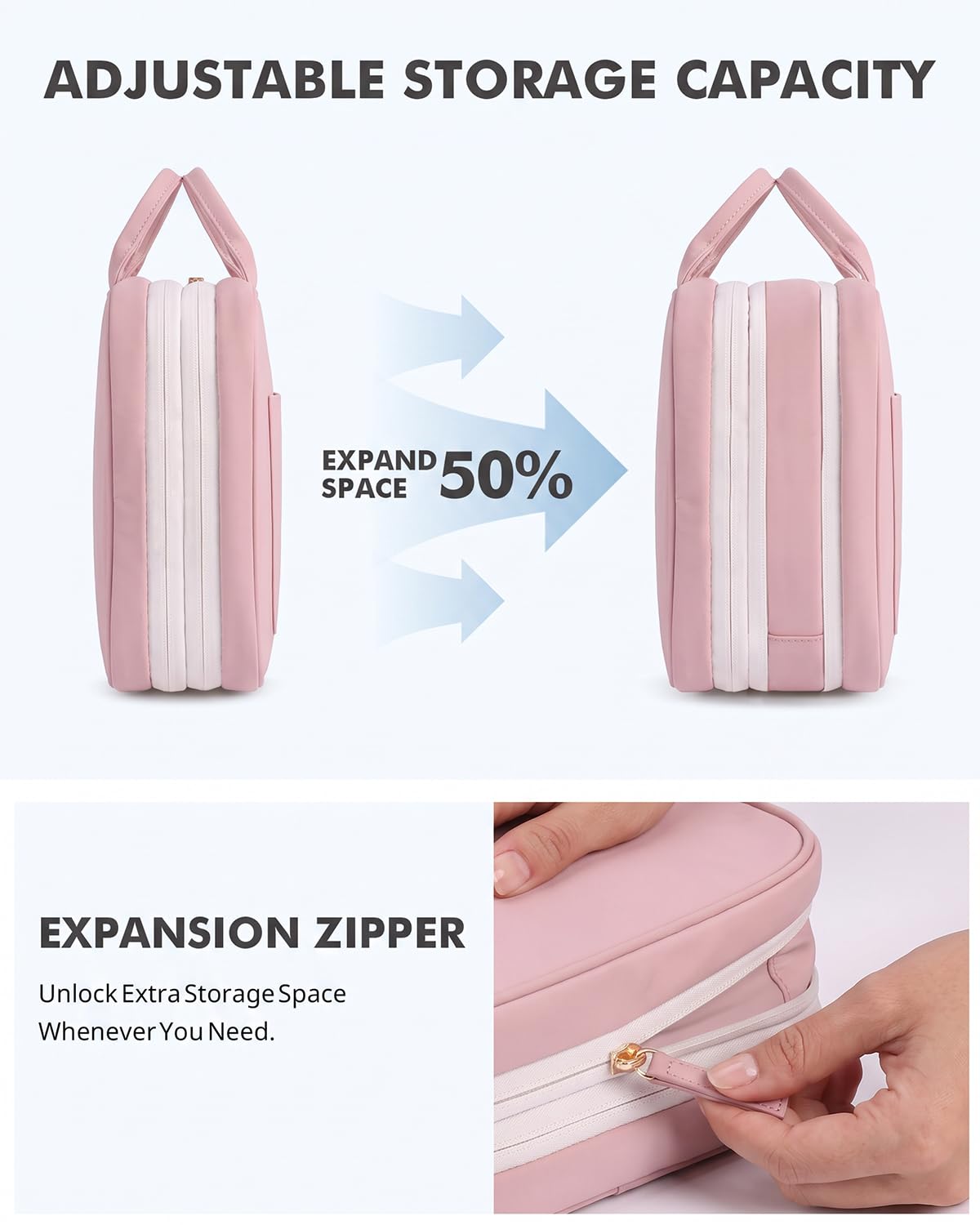 Prite Erweiterbare Reise Kulturtasche für Damen zum Aufhängen, Rosa, L