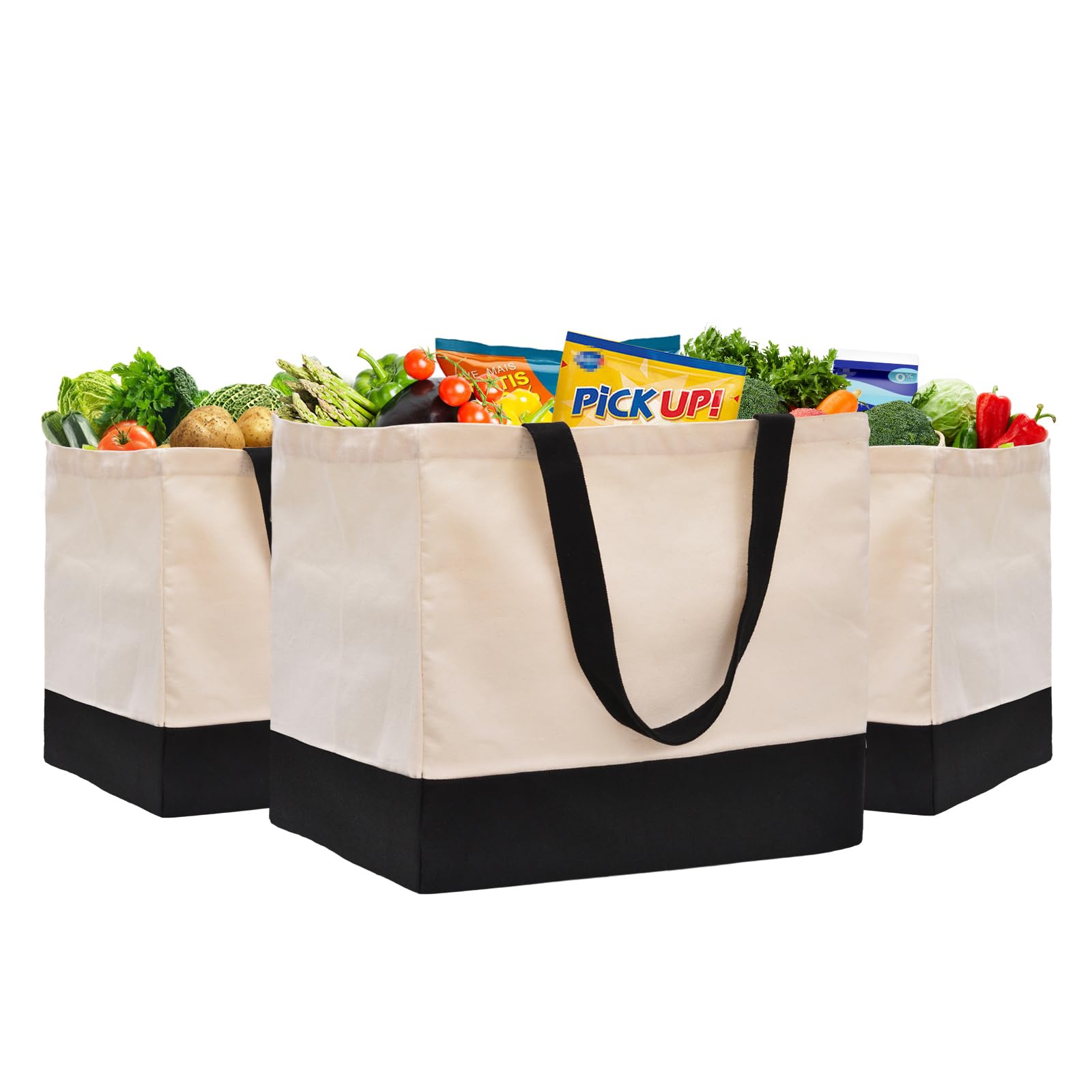 CNaiyunpin Extra Large Canvas Tote Bag with Pockets, 3 Pack