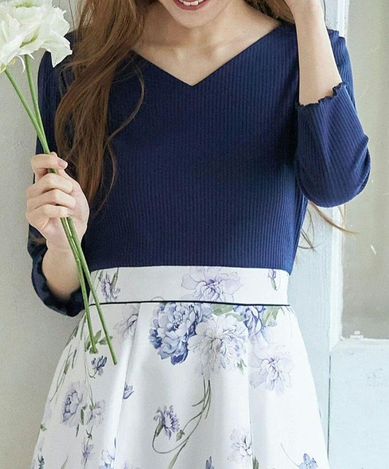 Amazon.co.jp: 袖口メローフリルリブカットソー×フラワープリント  