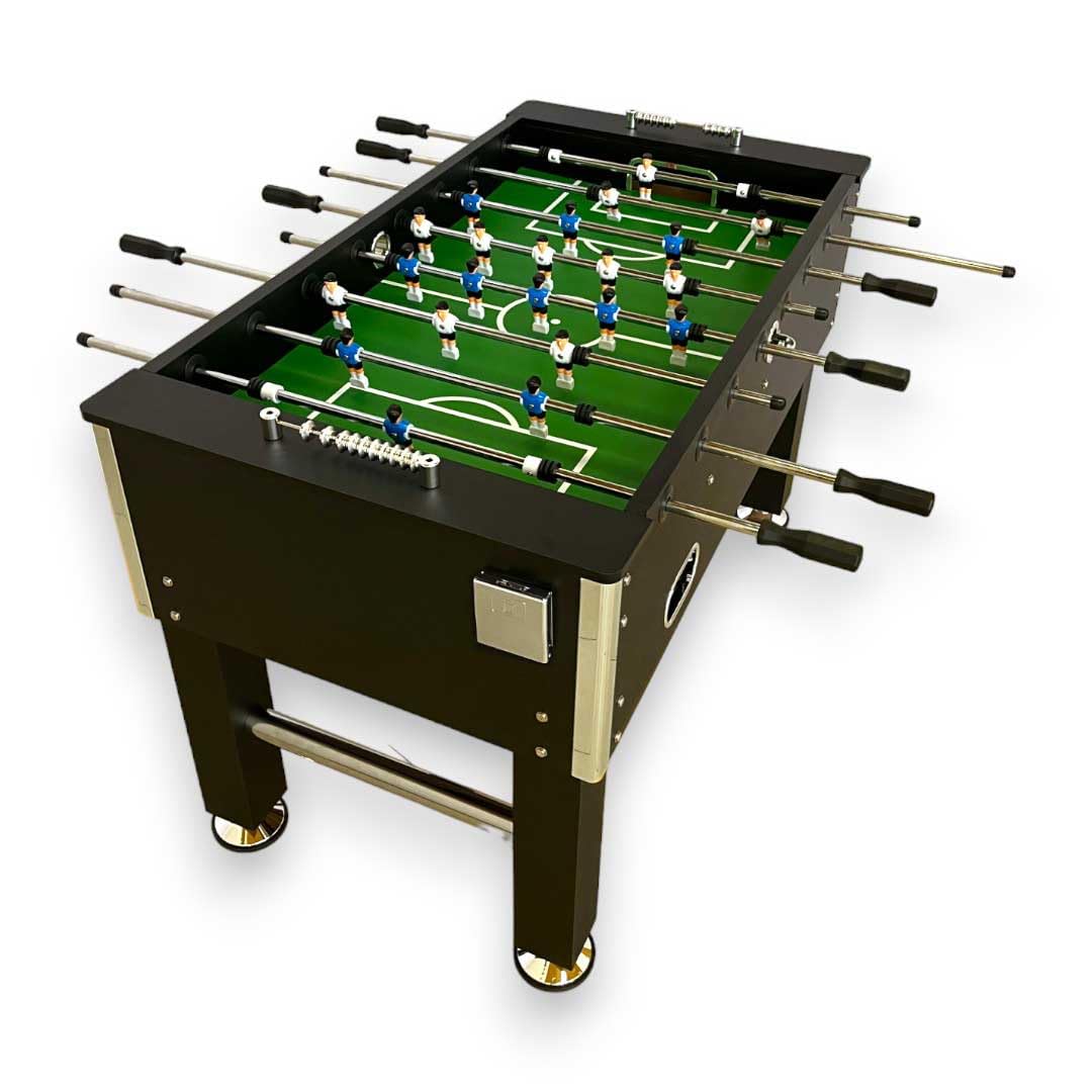 Mesa FUTBOLIN Madera Color Negro Modelo Top Class Robusto Y Resistente 60 kg Medidas REGLAMENTARIAS: Largo 140 cm x Ancho 88