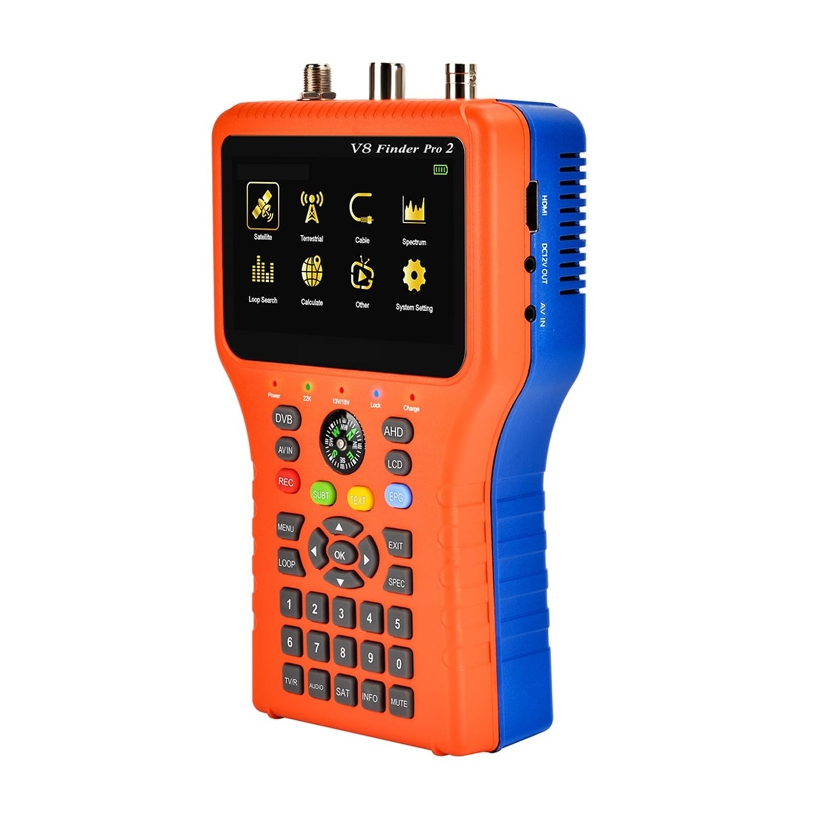 V8 Finder Pro 2 - Medidor de señal de TV satelital DVB-S2X/S2/S/T2/T/C AHD H.265 de 4,3 Pulgadas