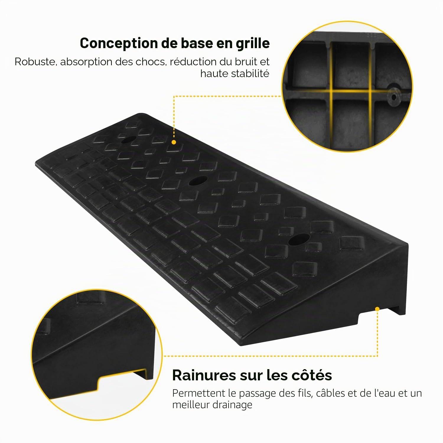Nisorpa Rampes de trottoir en caoutchouc de 10 cm de hauteur, rampe de trottoir pour voitures, rampes de seuil pour fauteuils roulants, rampe de trottoir robuste pour allée, scooter de mobilité, porte