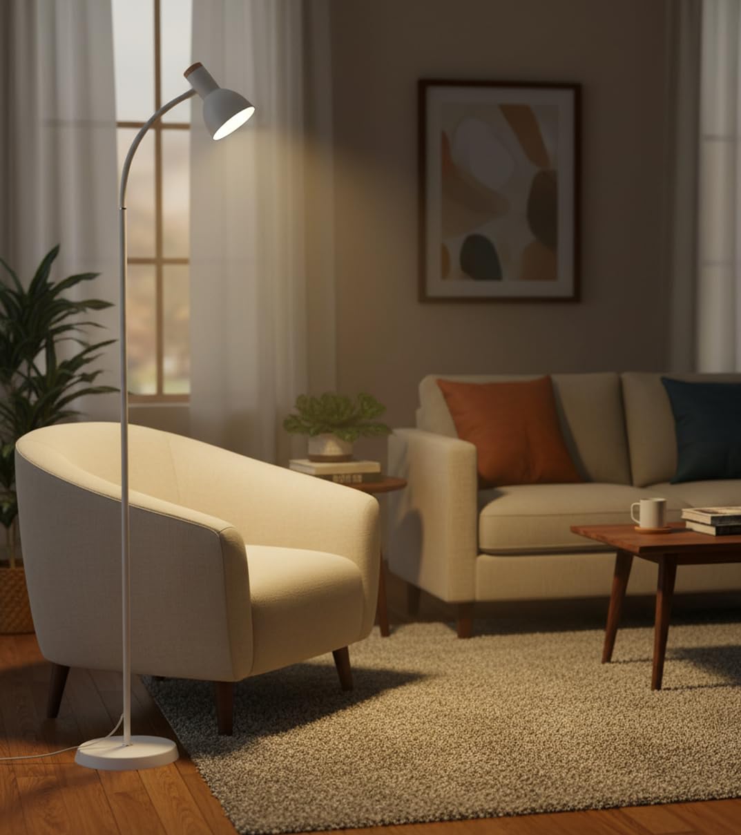 BEL AIR HOME - Lampada da Terra Argos | Piantana Industriale per Soggiorno e Stanza | Design Elegante | 155x22cm, Attacco E-27 (LAMPADINA NON INCLUSA) (BIANCO)