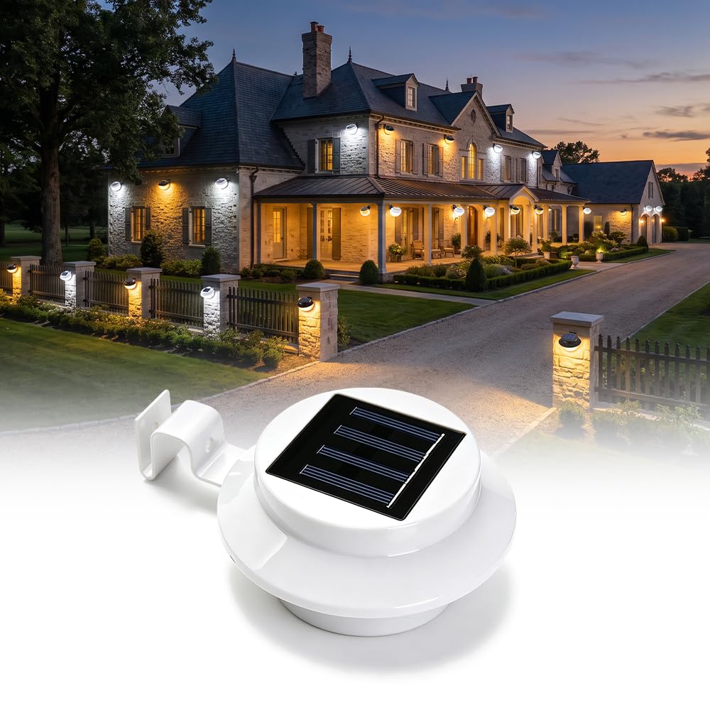 Solar LED Gutter Lights with Dusk-to-Dawn Sensor for Outdoor (1, White-White Light)