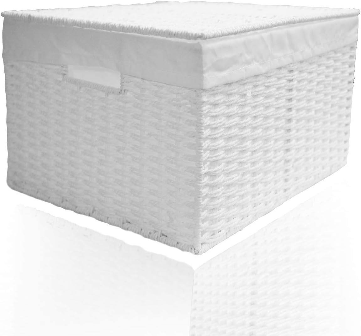 Arpan White Paper Rope Woven Storage Xmas Hamper Basket Box With White Cloth Lining (Large - W35.5xD28xH18cm)