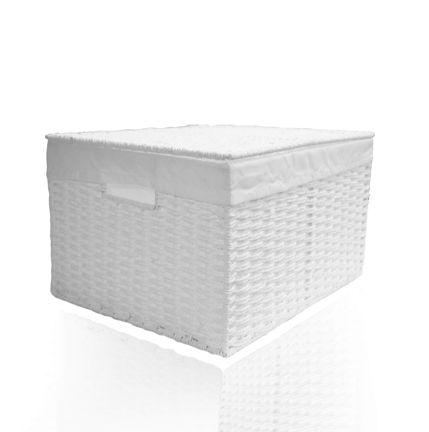 Arpan White Paper Rope Woven Storage Xmas Hamper Basket Box With White Cloth Lining (Large - W35.5xD28xH18cm)