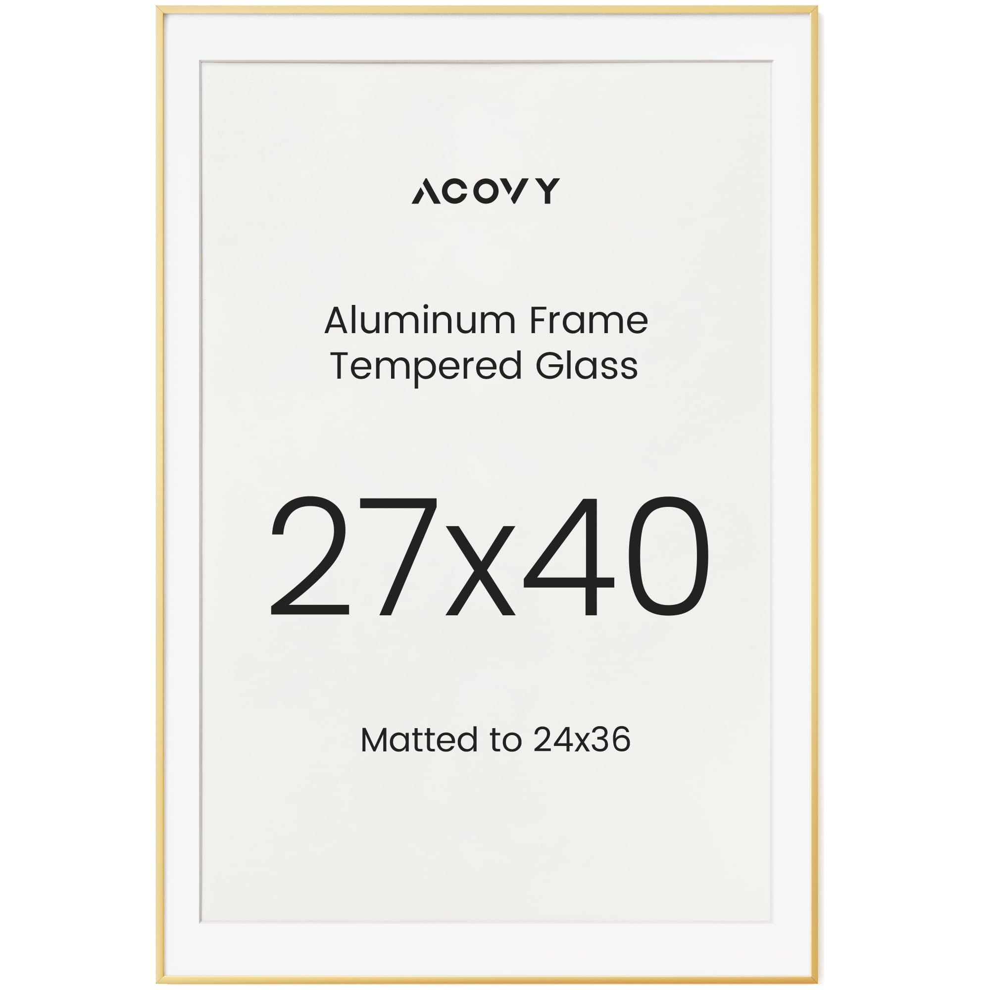 27x40 Poster Frame, 27x40 Frame with Mat for 24x36, Premium Aluminum 27 x 40 picture frame, HD Tempered Glass, Metal Photo Frame 27x40 for Wall Display (Gold, Pack of 1)