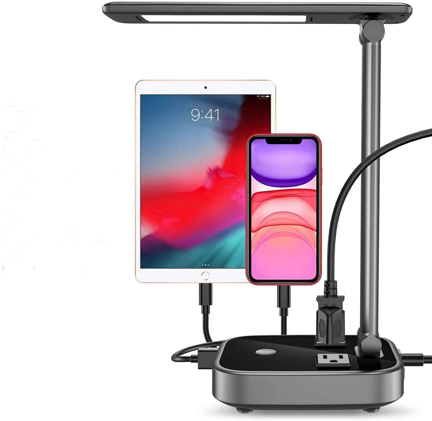Lampe de table LED design avec hub de charge USB et prises CA - 8