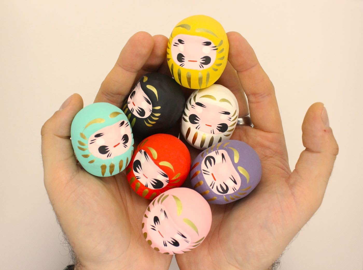 EDOYA Daruma Dolls (Set of 7) Japanese Good Luck Fortune Multicolor Figurine Ornament Traditional Charms