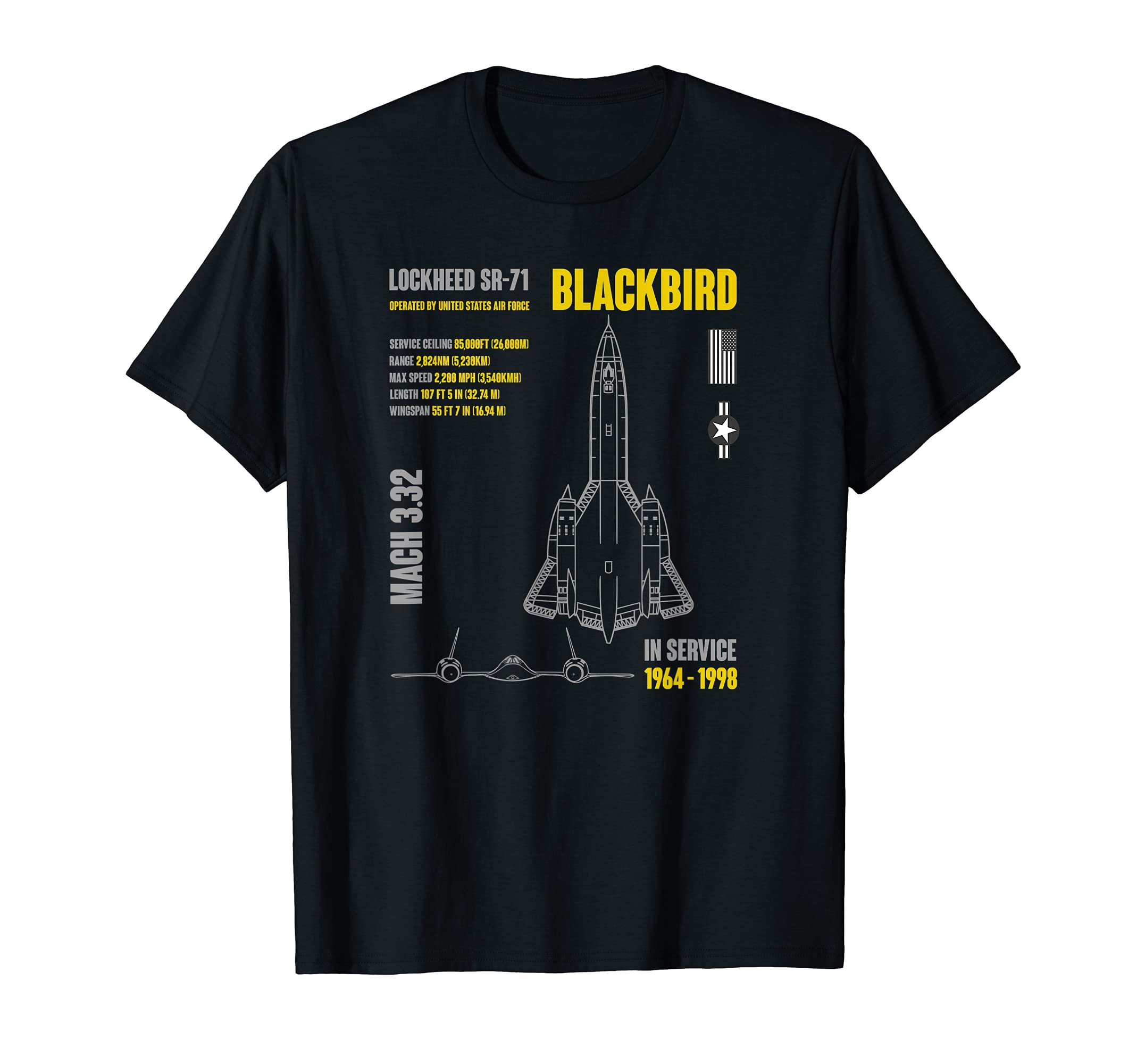 Military Aircraft Lockheed SR-71 Blackbird USAF T-ShirtOEKO-TEX STANDARD 100