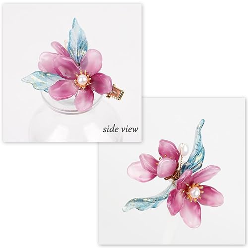 Miniatura 7 de Pasadores decorativos de flores para mujer, elegantes pinzas para el cabello con apariencia de flores de magnolia púrpura, pequeñas para baile de