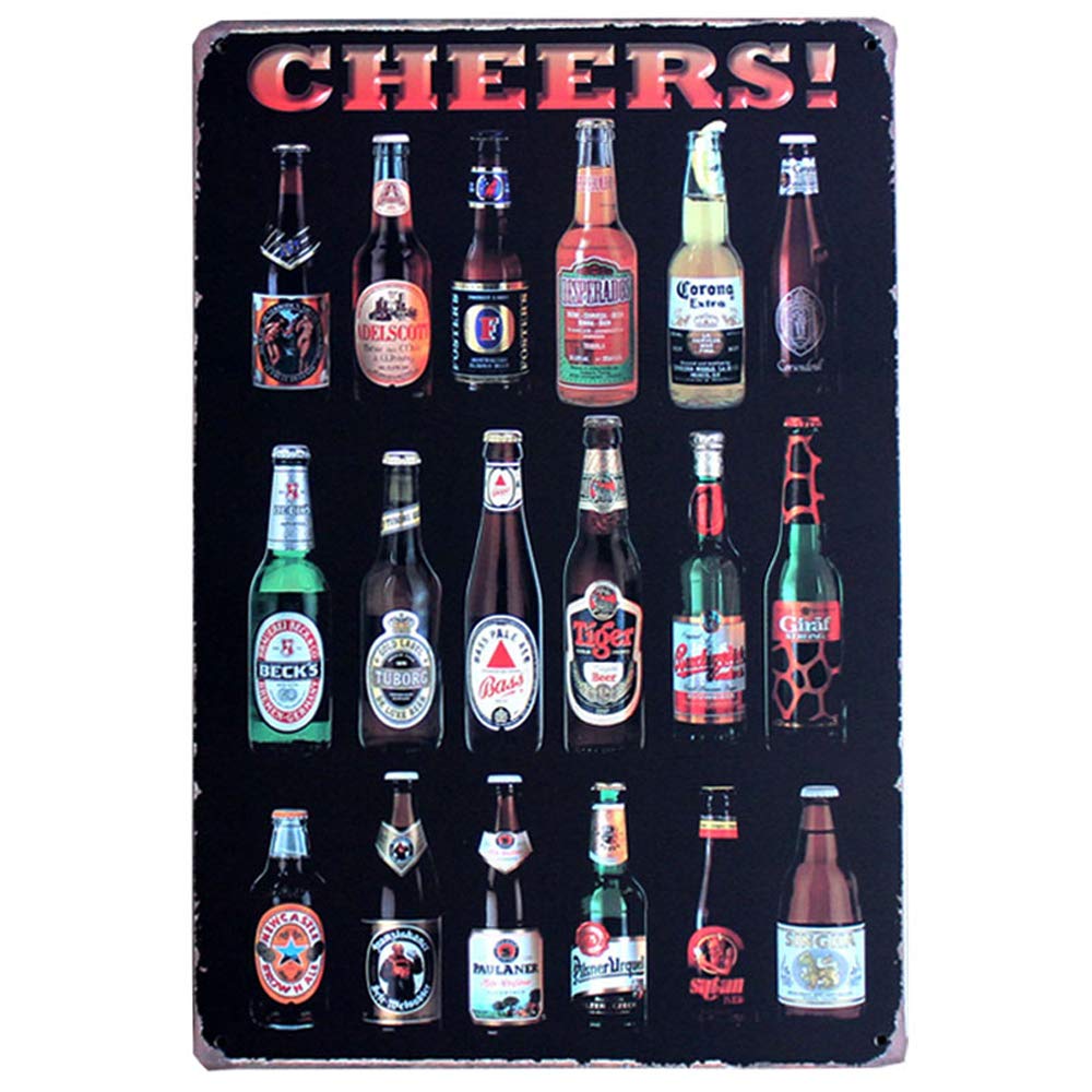Original Vintage Design Cheers Tin Metal Wall Art Signs, Thick Tinplate Print Poster Wall Decoration for Bar (CHEERS A, 8x12 Inches (20x30 CM))